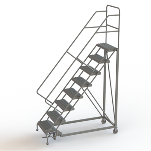 Safety Slope Rolling Ladder, 8 Steps, Serrated, 50° Incline, 80" High Rock Safety Industrial Ltd