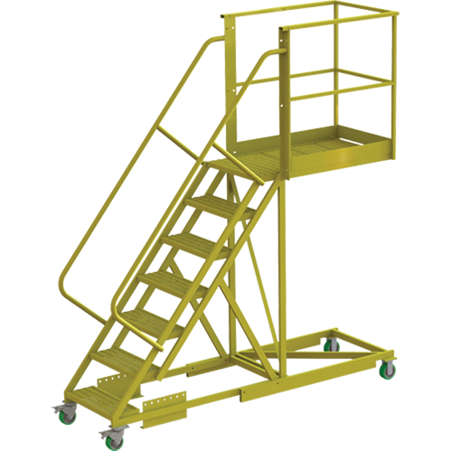 Cantilever Rolling Ladder, Supported, 7 Steps, 40" Platform Depth, 70" Platform Height Rock Safety Industrial Ltd