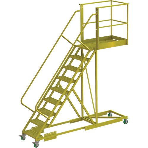 Cantilever Rolling Ladder, Supported, 9 Steps, 40" Platform Depth, 90" Platform Height Rock Safety Industrial Ltd