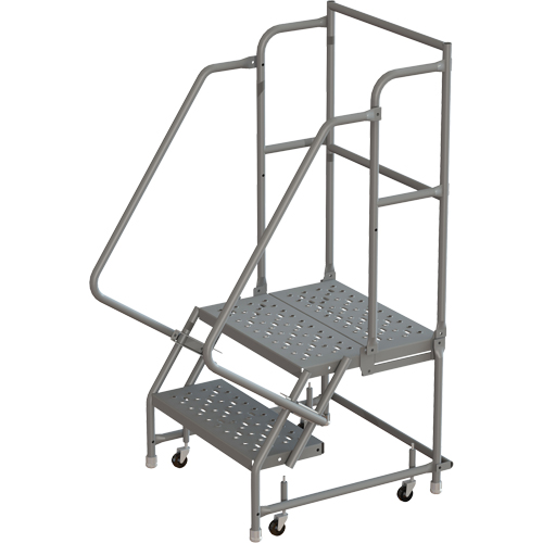 Escabeaux roulants &agrave; dessus profond, 2 marches, Largeur de la marche 16", Hauteur de la plateforme 20", Acier Rock Safety Industrial Ltd