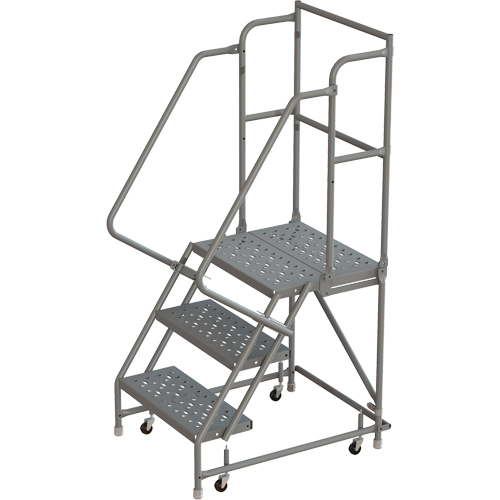 Escabeaux roulants &agrave; dessus profond, 3 marches, Largeur de la marche 16", Hauteur de la plateforme 30", Acier Rock Safety Industrial Ltd