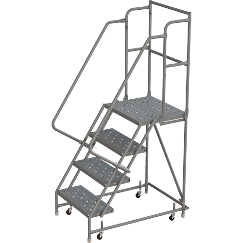 Deep Top Step Rolling Ladder, 4 Steps, 24" Step Width, 40" Platform Height, Steel Rock Safety Industrial Ltd