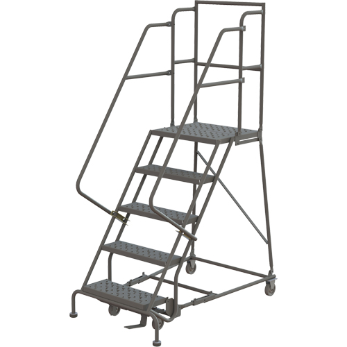 Escabeaux roulants &agrave; dessus profond, 5 marches, Largeur de la marche 24", Hauteur de la plateforme 50", Acier Rock Safety Industrial Ltd