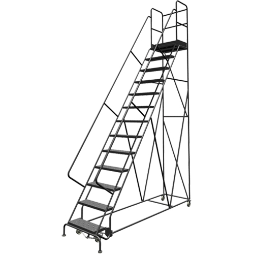 Deep Top Step Rolling Ladder, 13 Steps, 24" Step Width, 130" Platform Height, Steel Rock Safety Industrial Ltd