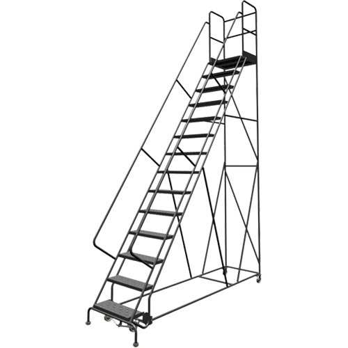 Escabeaux roulants &agrave; dessus profond, 14 marches, Largeur de la marche 24", Hauteur de la plateforme 140", Acier Rock Safety Industrial Ltd