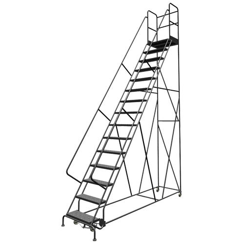 Escabeaux roulants &agrave; dessus profond, 16 marches, Largeur de la marche 24", Hauteur de la plateforme 160", Acier Rock Safety Industrial Ltd