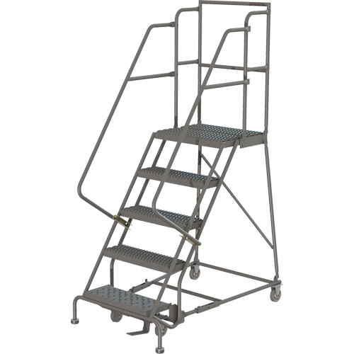Deep Top Step Rolling Ladder, 5 Steps, 24" Step Width, 50" Platform Height, Steel Rock Safety Industrial Ltd