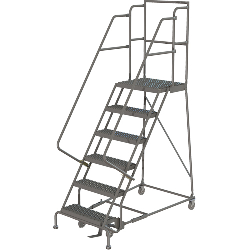 Deep Top Step Rolling Ladder, 6 Steps, 16" Step Width, 60" Platform Height, Steel Rock Safety Industrial Ltd