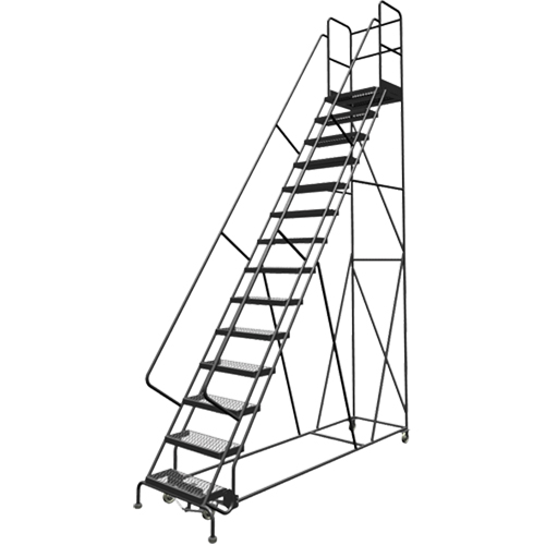 Escabeaux roulants &agrave; dessus profond, 14 marches, Largeur de la marche 24", Hauteur de la plateforme 140", Acier Rock Safety Industrial Ltd