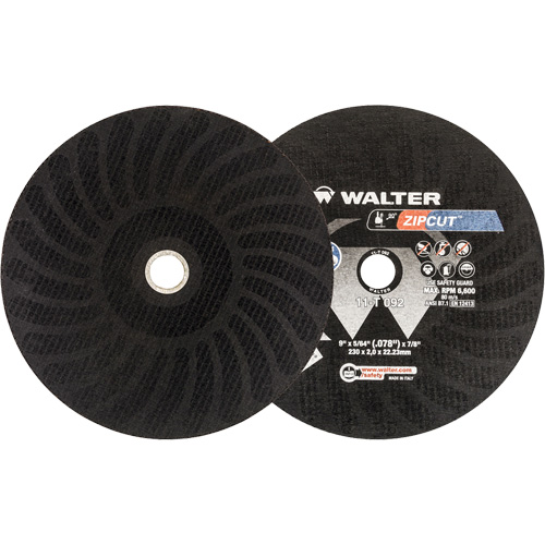 Meule &agrave; tronçonner renforc&eacute; Zipcut, 9" x 5/64", Arbre de 7/8", Type 1, Oxyde d'aluminium, 6600 Tr/min Rock Safety Industrial Ltd