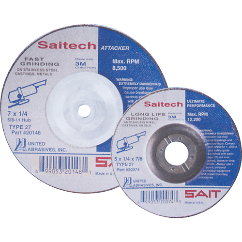 Meule Saitech Ultimate Performance, 4" x 1/4", Arbre 3/8", Oxyde d'aluminium, Type 27 Rock Safety Industrial Ltd