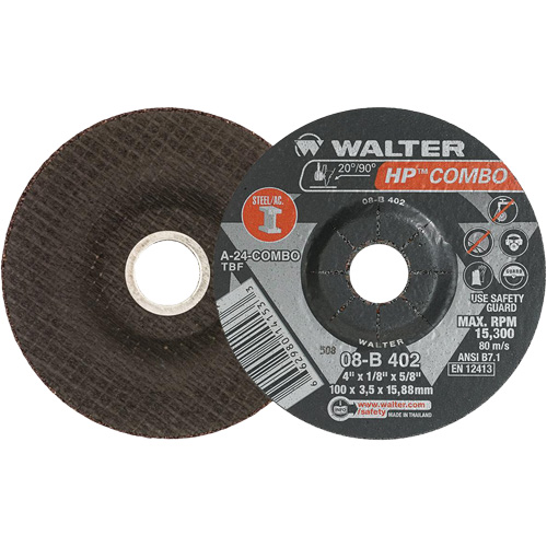 Meule combin&eacute;e HP Combo &agrave; moyeu d&eacute;port&eacute;, 4" x 1/8", Arbre de 5/8", Type 27 Rock Safety Industrial Ltd