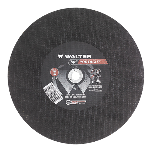 Meule &agrave; tronçonner rapide en acier inoxydable Portacut, 14" x 1/8", Arbre de 3/4", Type 1, Oxyde d'aluminium, 5400 Tr/min Rock Safety Industrial Ltd