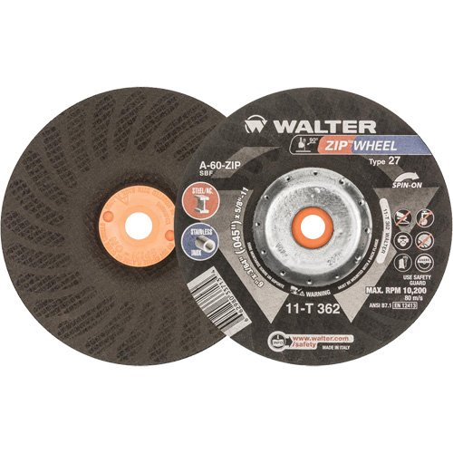 Spin-On Zipcut Right Angle Grinder Reinforced Cut-Off Wheels, 6" x 7/8", 5/8"-11 Arbor, Type 27, Aluminum Oxide, 10200 RPM Rock Safety Industrial Ltd