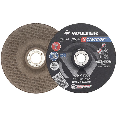 Meule XCAVATOR, 7" x 1/4", Arbre 7/8", Zirconium, Type 27 Rock Safety Industrial Ltd