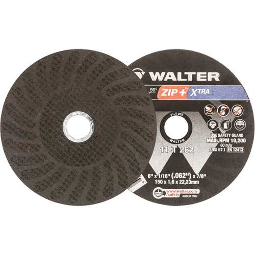 Zip+ Right Angle Grinder Reinforced Cut-Off Wheel, 6" x 1/16", 7/8" Arbor, Type 1, Aluminum Oxide, 10200 RPM Rock Safety Industrial Ltd