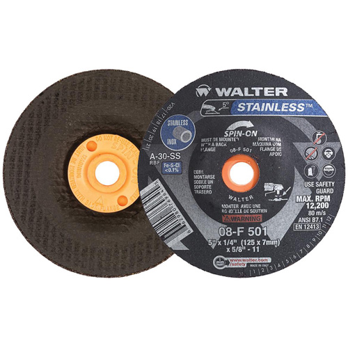 Meule STAINLESS, 5" x 1/4", Arbre 5/8"-11, Oxyde d'aluminium, Type 28S Rock Safety Industrial Ltd