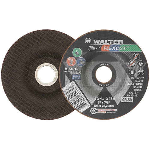FLEXCUT Grinding Wheel, 5", 60 Grit, Aluminum Oxide, 7/8", 12200 RPM, Type 29 Rock Safety Industrial Ltd