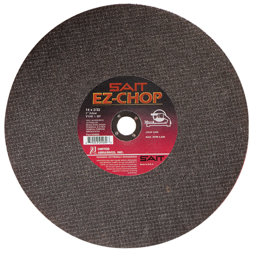 EZ-Chop&reg; Chop Saw Wheel, 14" x 3/32", 1" Arbor, Type 1, Aluminum Oxide, 4400 RPM Rock Safety Industrial Ltd