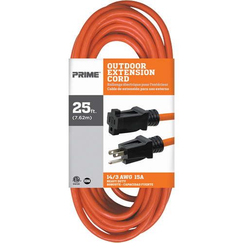 Cordon rallonge en vinyle, Ext&eacute;rieur, SJTW, AWG 14/3, 15 A, 25' Rock Safety Industrial Ltd