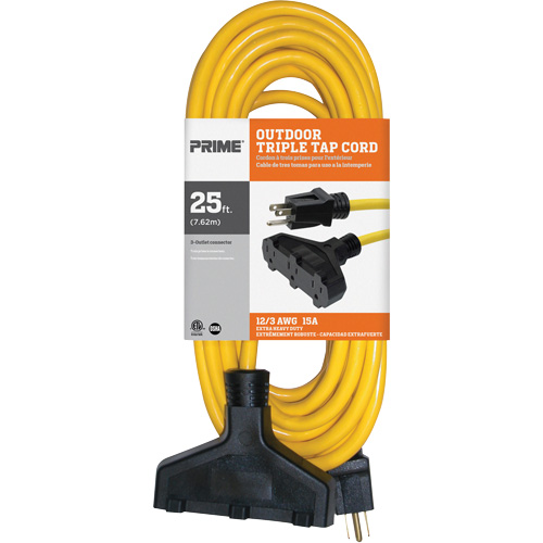Cordon rallonge en vinyle, Ext&eacute;rieur, SJTW, AWG 12/3, 15 A, 3 prise(s), 25' Rock Safety Industrial Ltd