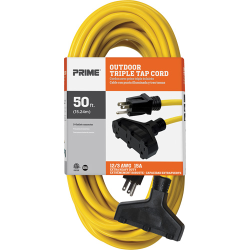 Vinyl Extension Cord, Outdoor, SJTW, 12/3 AWG, 15 A, 3 Outlet(s), 50' Rock Safety Industrial Ltd
