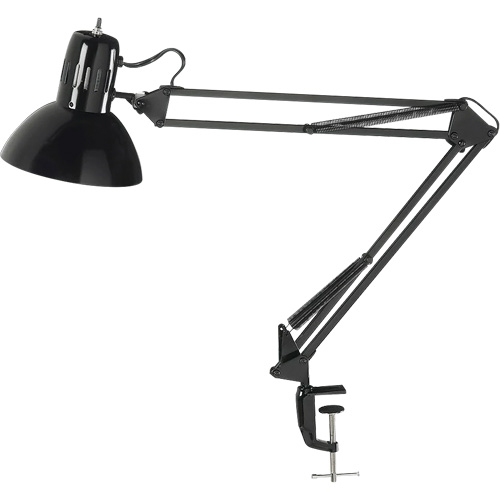 Swing Arm Clamp-On Desk Lamps, 100 W, Incandescent, C-Clamp, Black Rock Safety Industrial Ltd