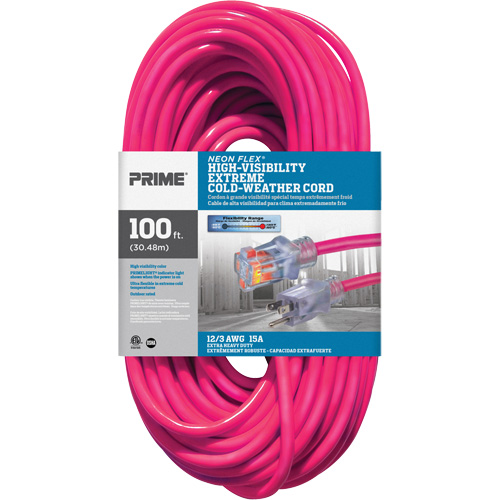 Cordon rallonge haute visibilit&eacute; Neon Flex, Ext&eacute;rieur, SJTW, AWG 12/3, 15 A, 100' Rock Safety Industrial Ltd