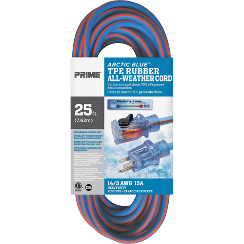 Cordon rallonge Arctic Blue, Toutes saisons, SJEOW, AWG 14/3, 15 A, 25' Rock Safety Industrial Ltd