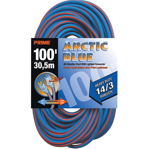 Arctic Blue Extension Cord, All-Weather, SJEOW, 14/3 AWG, 13 A, 100' Rock Safety Industrial Ltd