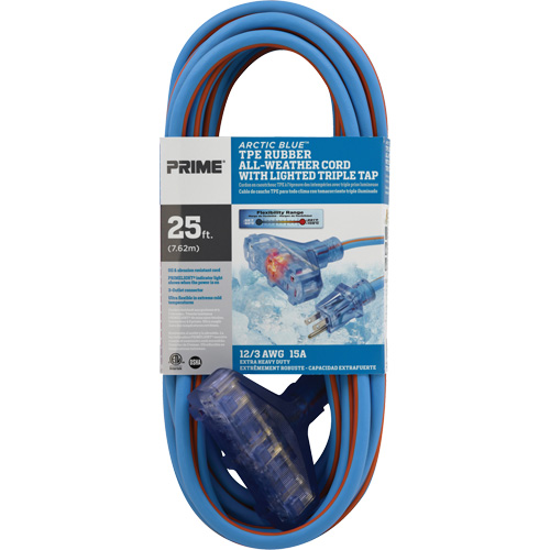 Cordons rallonges en caoutchouc TPE Arctic Blue, Toutes saisons, SJEOW, AWG 12/3, 15 A, 3 prise(s), 25' Rock Safety Industrial Ltd