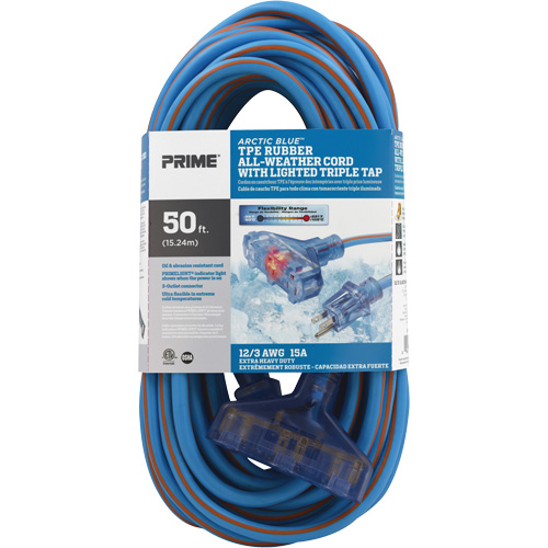 Cordons rallonges en caoutchouc TPE Arctic Blue, Toutes saisons, SJEOW, AWG 12/3, 15 A, 3 prise(s), 50' Rock Safety Industrial Ltd