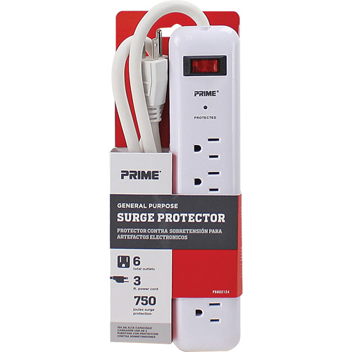 Protecteurs de surtension, 6 Prises, 750 J, 1875, Cordon 3' Rock Safety Industrial Ltd