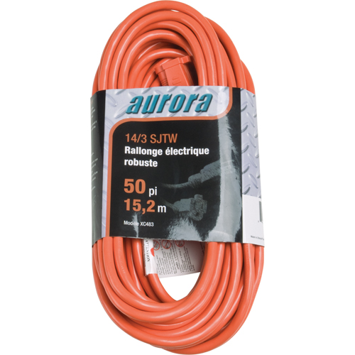 Vinyl Extension Cord, Outdoor, SJTW, 14/3 AWG, 15 A, 50' Rock Safety Industrial Ltd