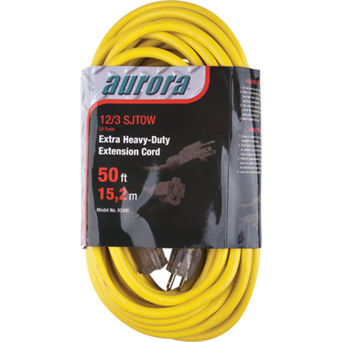 Cordon rallonge en vinyle avec indicateur lumineux, Ext&eacute;rieur, SJTOW, AWG 12/3, 15 A, 50' Rock Safety Industrial Ltd