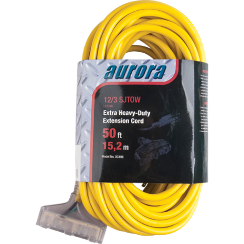 Vinyl Extension Cord with Light Indicator, Outdoor, SJTOW, 12/3 AWG, 15 A, 3 Outlet(s), 50' Rock Safety Industrial Ltd