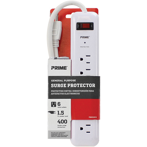 Surge Protector, 6 Outlets, 400 J, 1875 W, 2' Cord Rock Safety Industrial Ltd