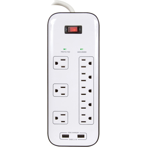Limiteurs de surtension avec chargeur USB, 8 Prises, 2400 J, 1875 W, Cordon 6' Rock Safety Industrial Ltd