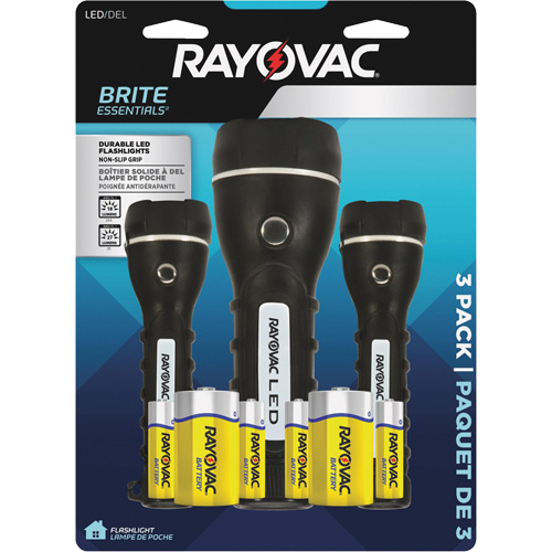 Ensemble de lampes de poche robustes caoutchout&eacute;es Brite Essentials, DEL, 40/26 lumens, Piles D/AA Rock Safety Industrial Ltd