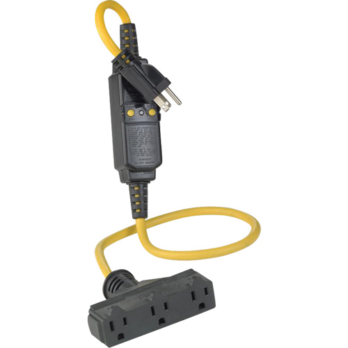 Triple-Tap Inline GCFI Extension Cord & Connector, 120 V, 15 Amps, 3' Cord Rock Safety Industrial Ltd