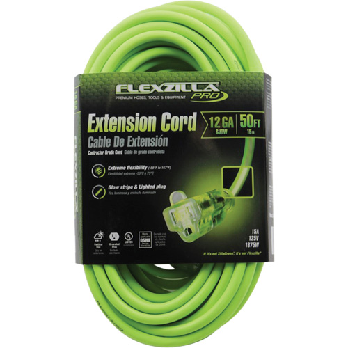 Flexzilla&reg; Pro Industrial Extension Cord, All-Weather, SJTW, 12/3 AWG, 15 A, 50' Rock Safety Industrial Ltd