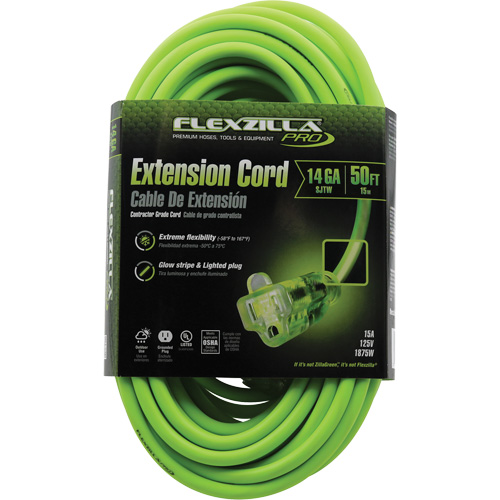 Flexzilla&reg; Pro Industrial Extension Cord, All-Weather, SJTW, 14/3 AWG, 15 A, 50' Rock Safety Industrial Ltd