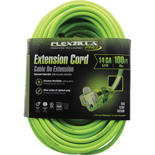 Flexzilla&reg; Pro Industrial Extension Cord, All-Weather, SJTW, 14/3 AWG, 15 A, 100' Rock Safety Industrial Ltd