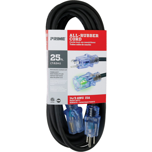All-Rubber Extension Cord, Outdoor, SJOOW, 14/3 AWG, 15 A, 25' Rock Safety Industrial Ltd
