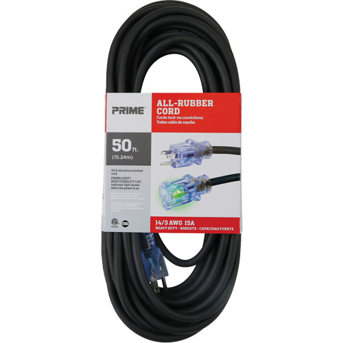 All-Rubber Extension Cord, Outdoor, SJOOW, 14/3 AWG, 15 A, 50' Rock Safety Industrial Ltd