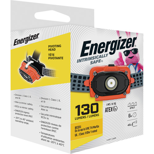 Lampe frontale &agrave; s&eacute;curit&eacute; intrins&egrave;que, DEL, 130 lumens, 6 hres de fonctionnement, piles AAA Rock Safety Industrial Ltd