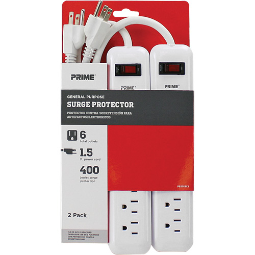 Surge Protector 2-Pack, 6 Outlets, 400 J, 1875 W, 1.5' Cord Rock Safety Industrial Ltd