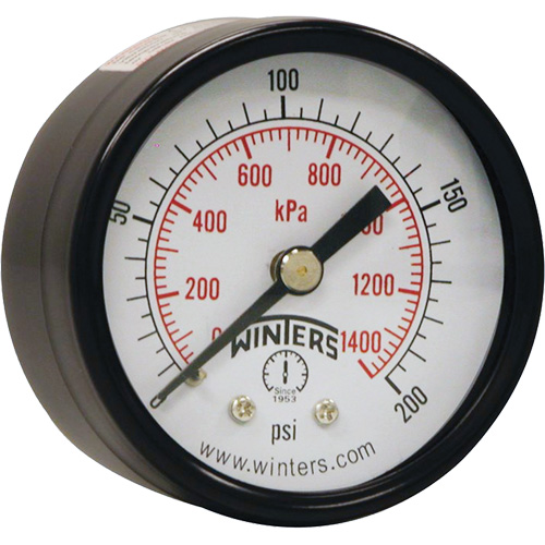 Economy Pressure Gauge, 2" , 0 - 200 psi, Back Mount, Analogue Rock Safety Industrial Ltd