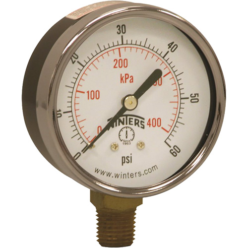 Economy Pressure Gauge, 2-1/2" , 0 - 60 psi, Bottom Mount, Analogue Rock Safety Industrial Ltd