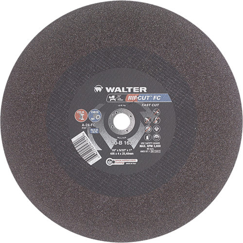 Ripcut Stainless Steel & Steel Cut-Off Wheel for Stationary Saws, 16" x 5/32", 1" Arbor, Type 1, Aluminum Oxide, 3800 RPM Rock Safety Industrial Ltd